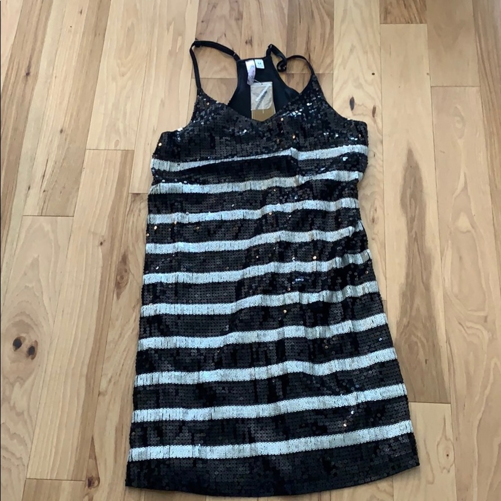 Black and white sequined mini dress